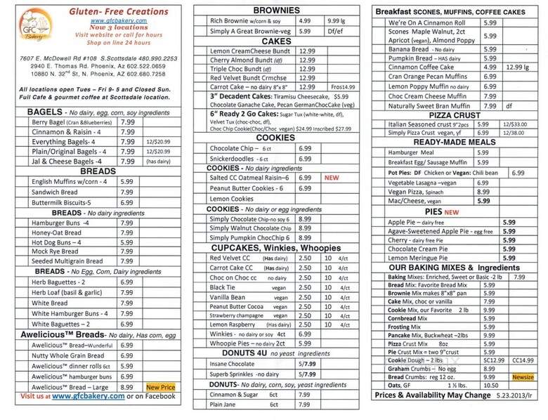 Gluten Free Creations Bakery - Phoenix, AZ menu_pic