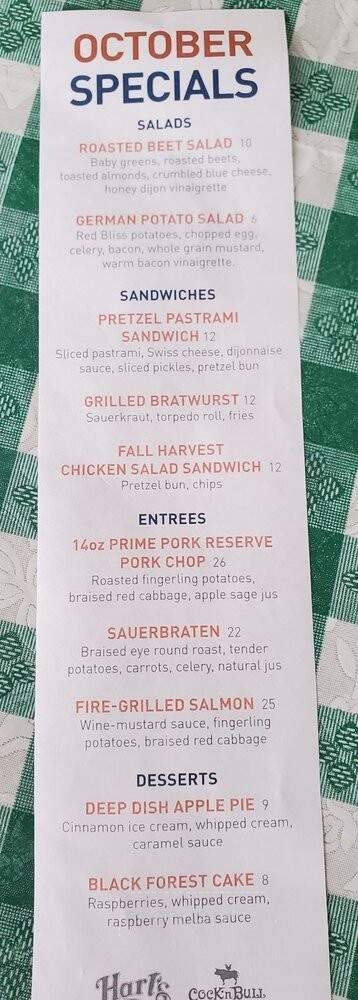 Cock N Bull - Lahaska, PA menu_pic