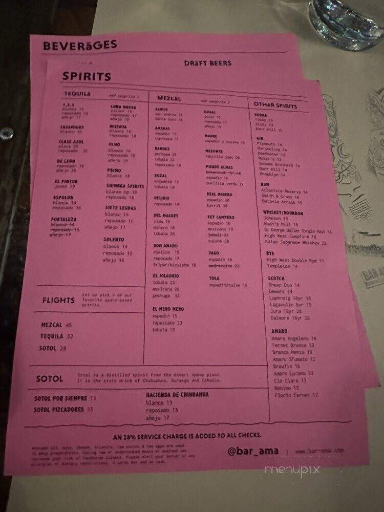 Bar Ama - Los Angeles, CA menu_pic