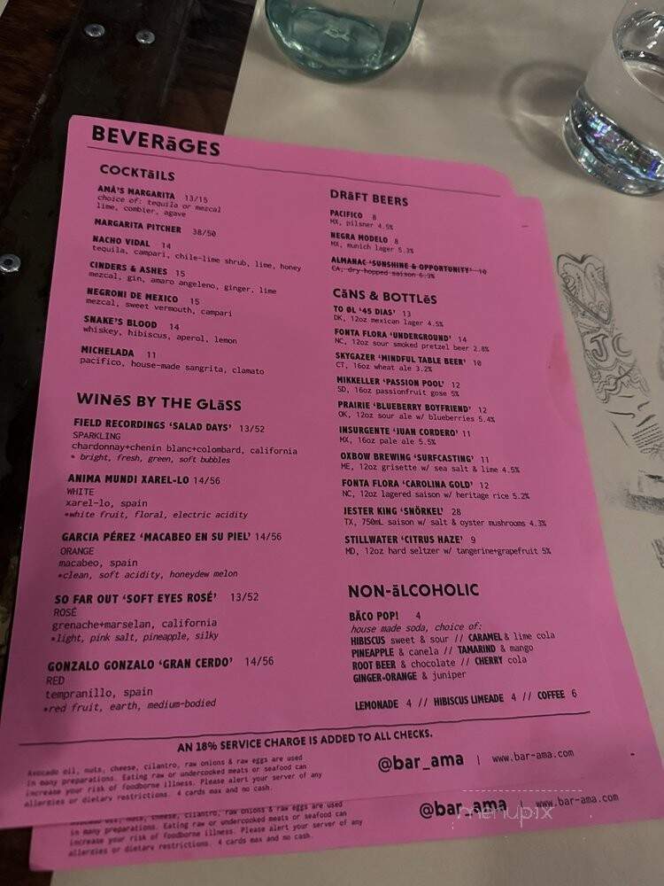 Bar Ama - Los Angeles, CA menu_pic