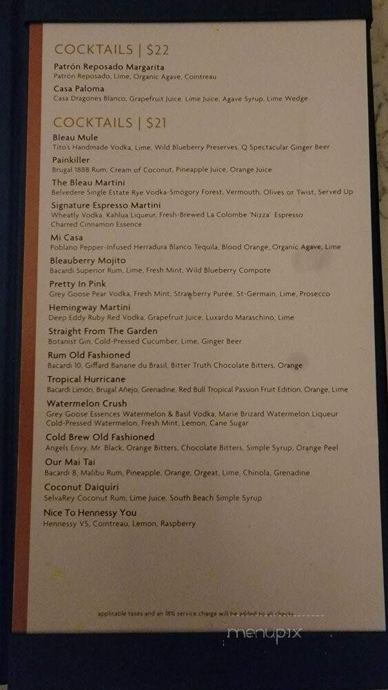 Bleau Bar - Miami Beach, FL menu_pic