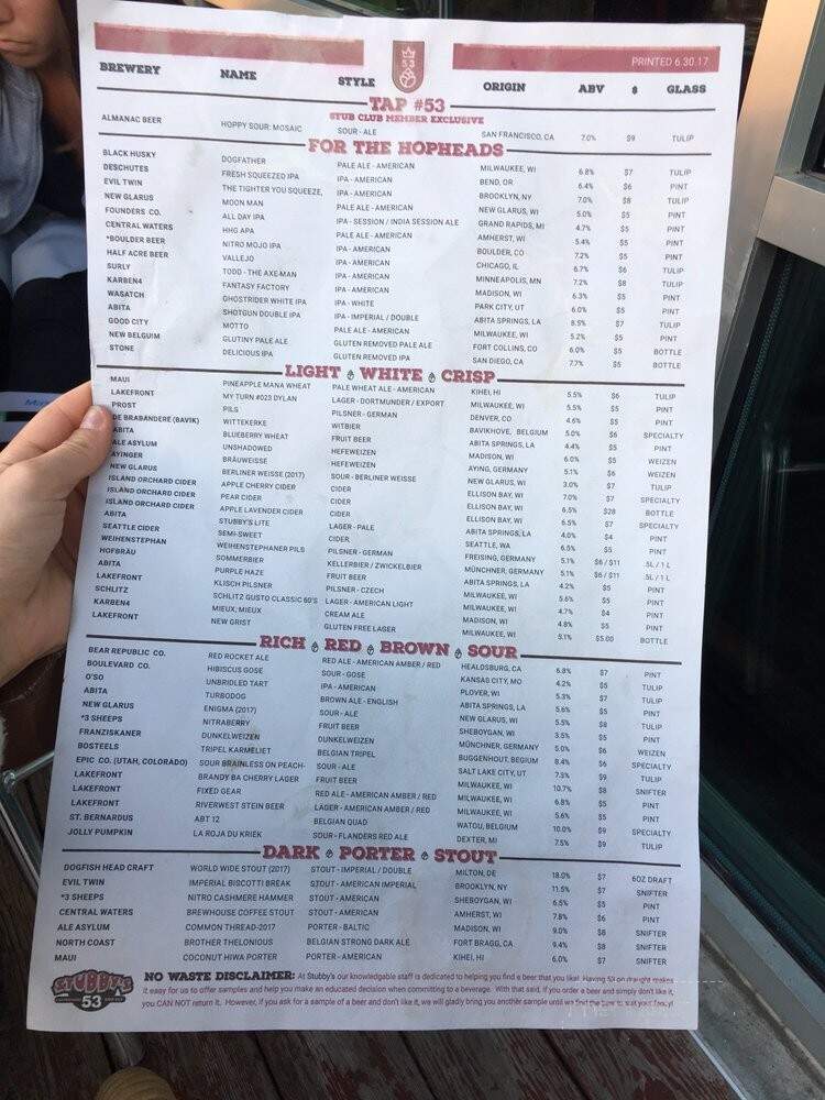 Stubby's Gastrogrub & Beer Bar - Milwaukee, WI menu_pic