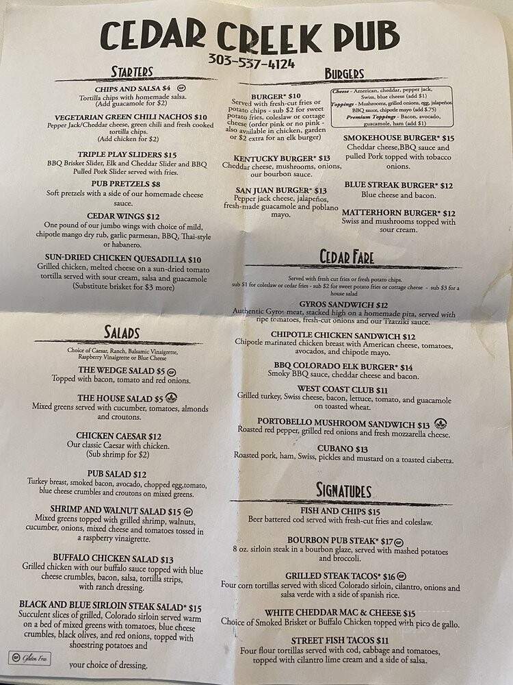 Cedar Creek Pub - Aurora, CO menu_pic