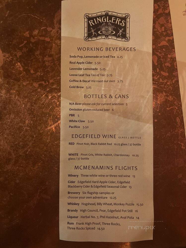 McMenamins Ringlers Pub - Portland, OR menu_pic