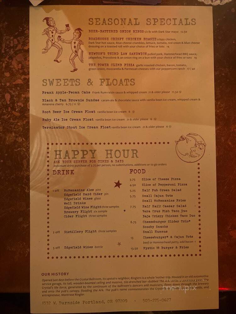 McMenamins Ringlers Pub - Portland, OR menu_pic