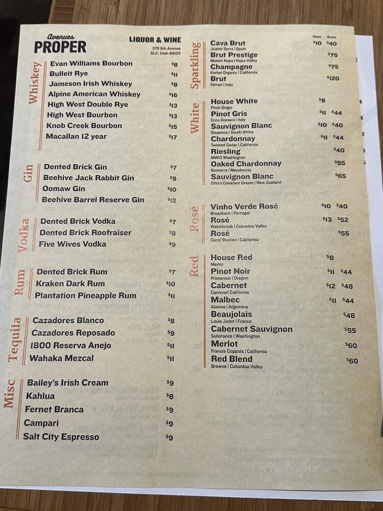 Avenues Proper Restaurant & Publick House - Salt Lake City, UT menu_pic