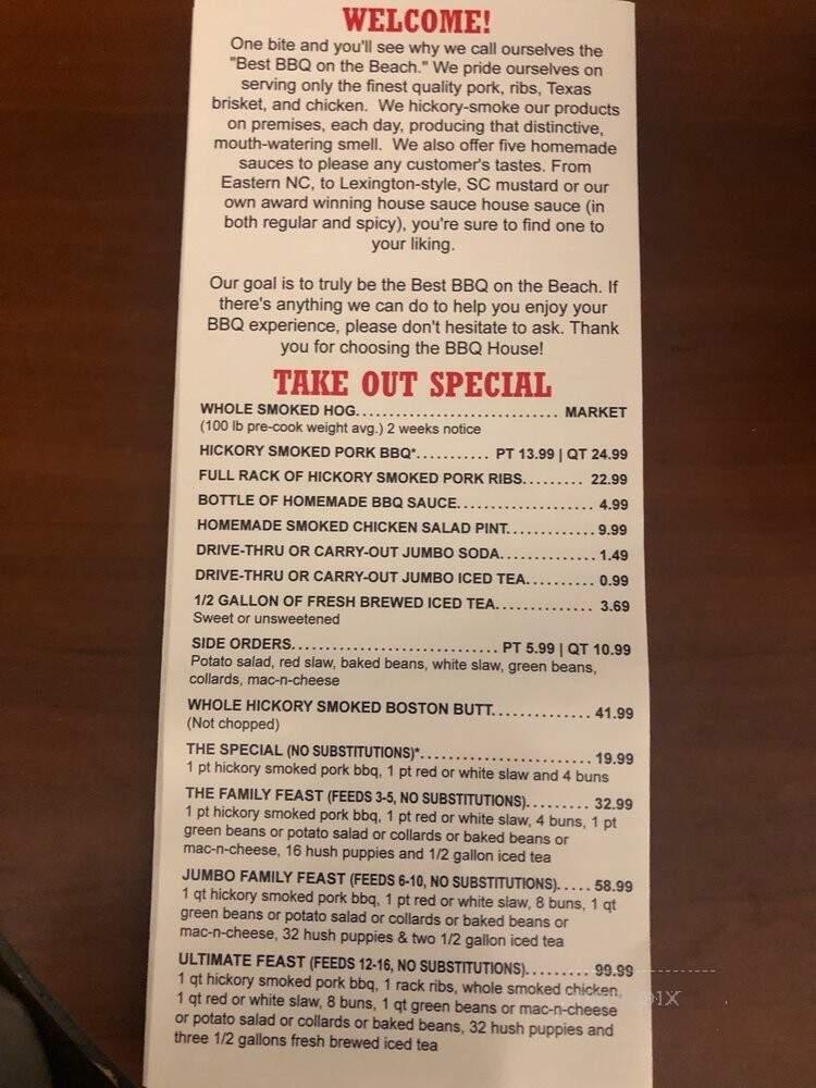 Bar-b-Que House - Surfside Beach, SC menu_pic
