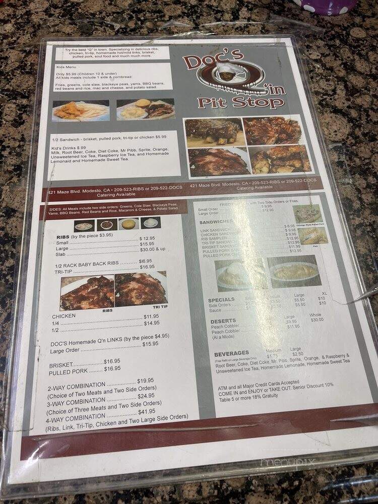 Docs Q'In Pit Stop - Modesto, CA menu_pic
