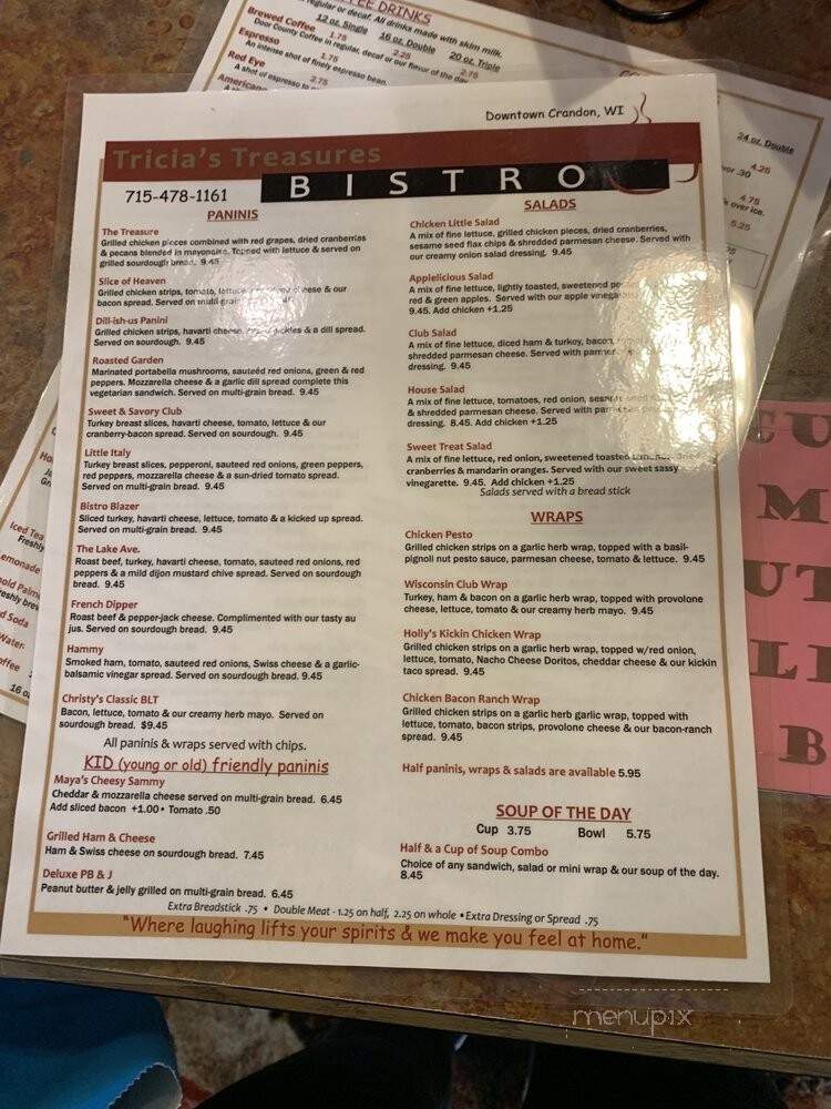 Tricia's Treasures & Bistro - CRANDON, WI menu_pic