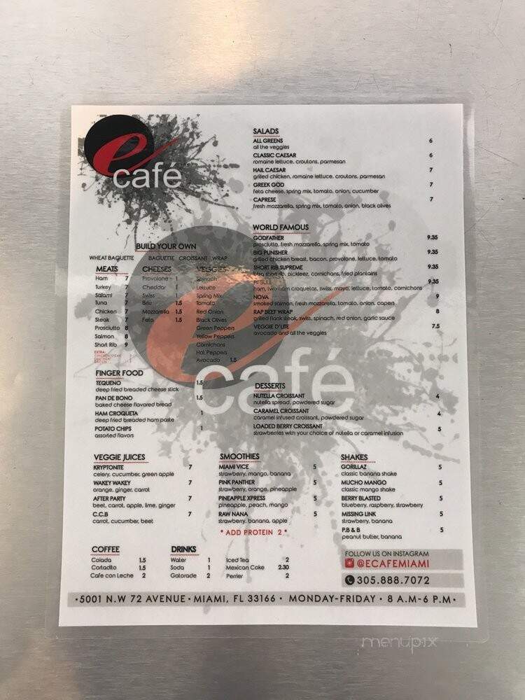 eCafe Miami - Miami, FL menu_pic