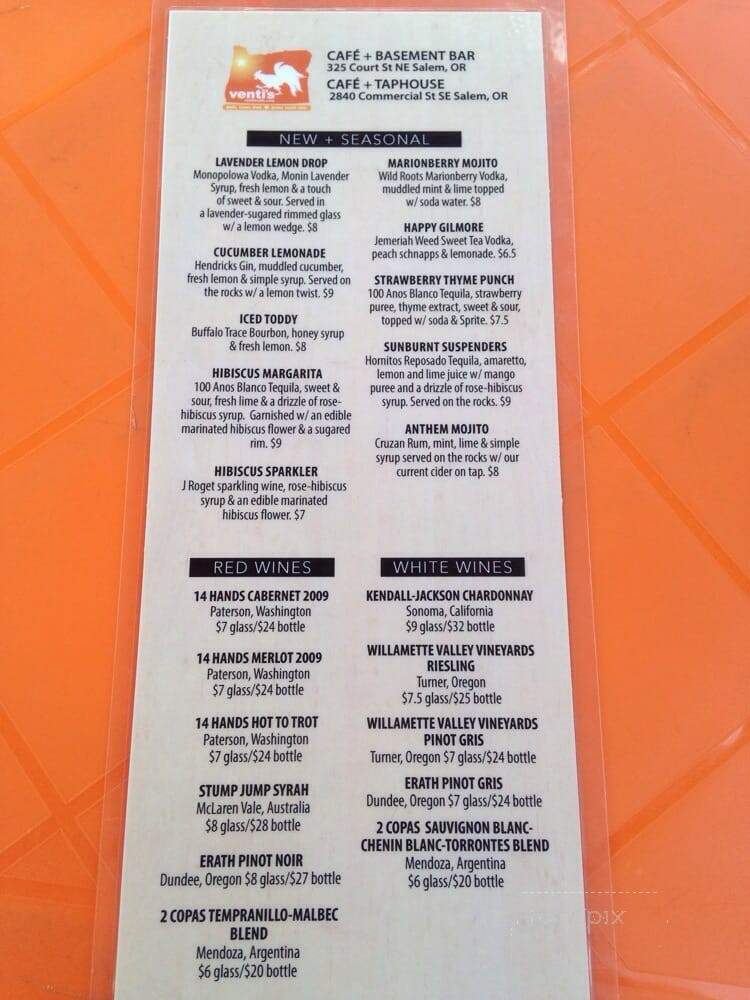 Venti's Cafe & Taphouse - Salem, OR menu_pic