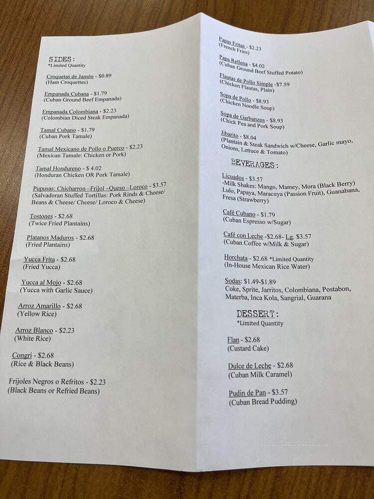 La Unica Cafe - Schaumburg, IL menu_pic