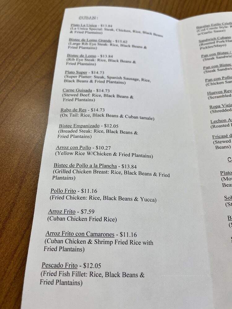 La Unica Cafe - Schaumburg, IL menu_pic