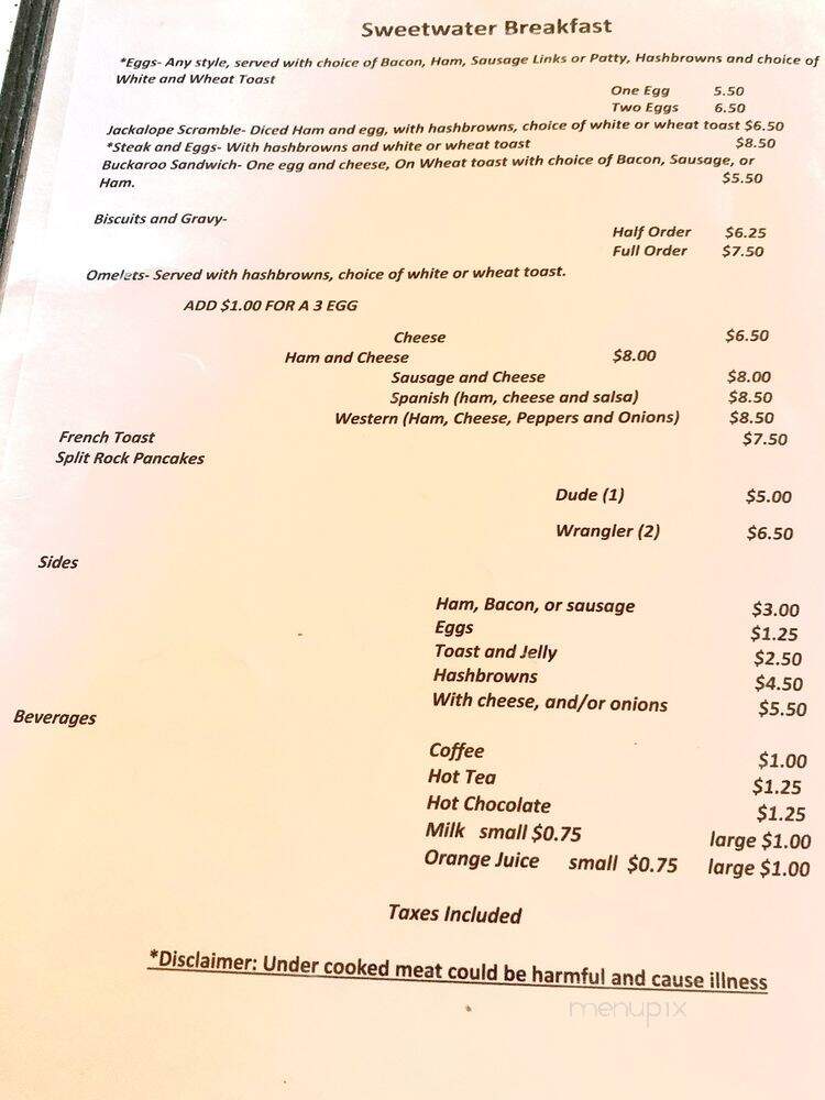 The Split Rock Bar and Cafe - Jeffrey City, WY menu_pic
