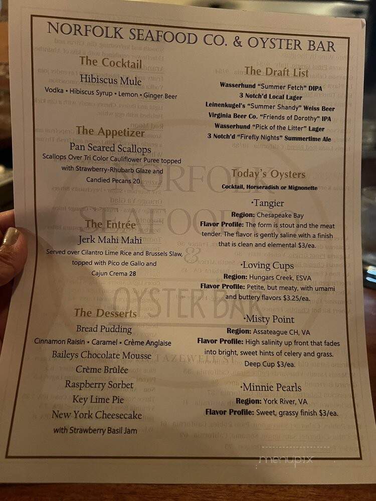 Norfolk Seafood Company - Norfolk, VA menu_pic