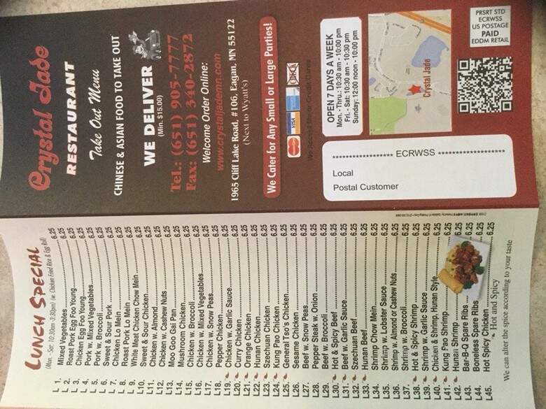 Crystal Jade Chinese Restaurant - Saint Paul, MN menu_pic