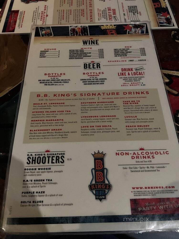 B.B King's Blues Club - Memphis, TN menu_pic