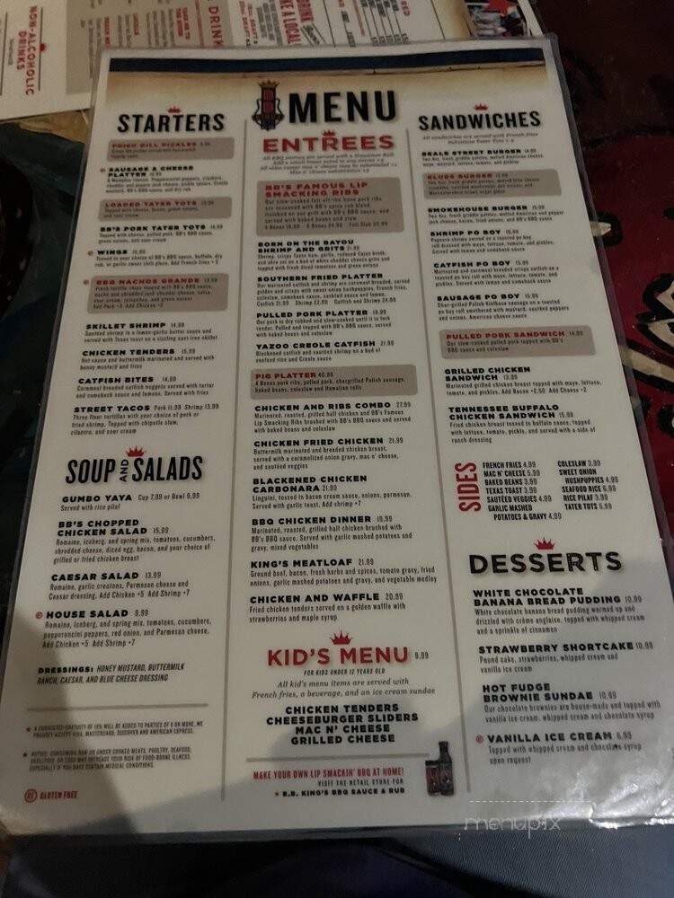B.B King's Blues Club - Memphis, TN menu_pic