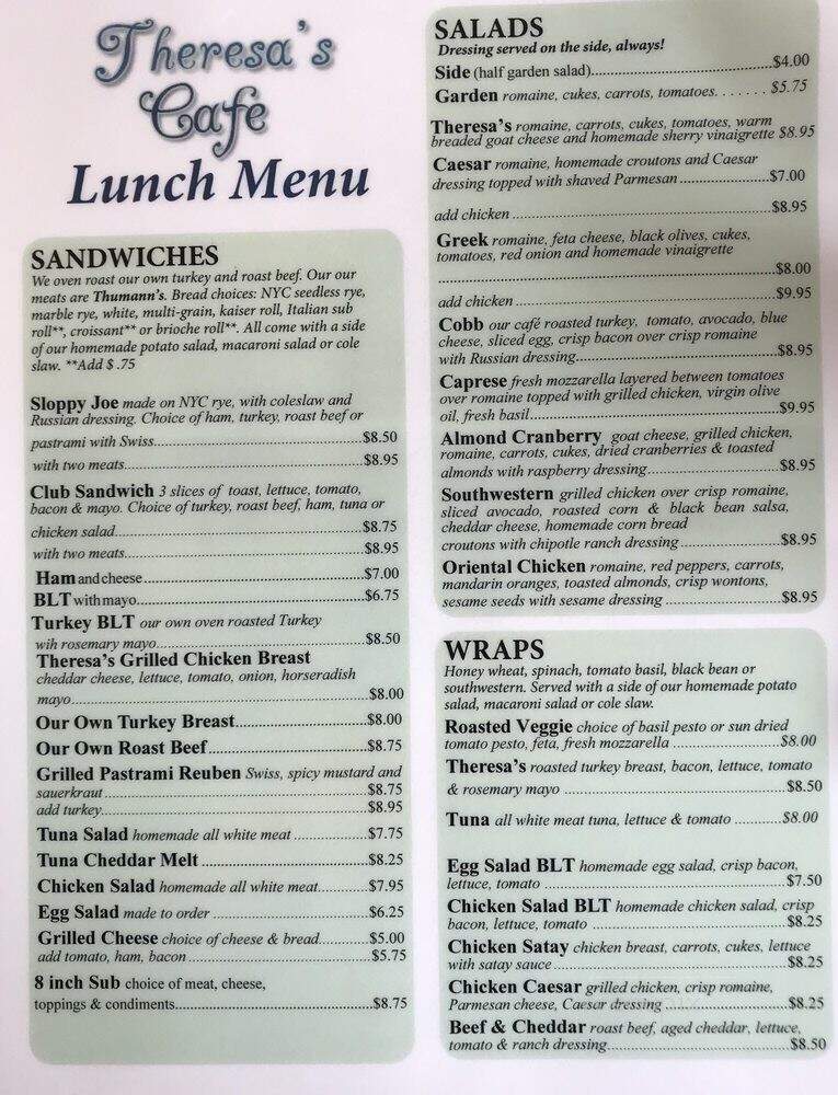 Theresa's Gourmet Deli and Cafe - Flemington, NJ menu_pic