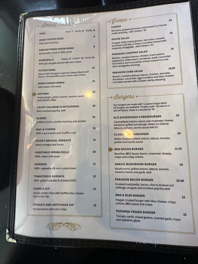 Paragon Bar & Grill - Northridge, CA menu_pic