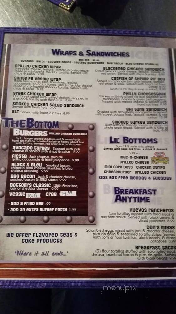 The Bottom Bar and Grill - Fort Worth, TX menu_pic