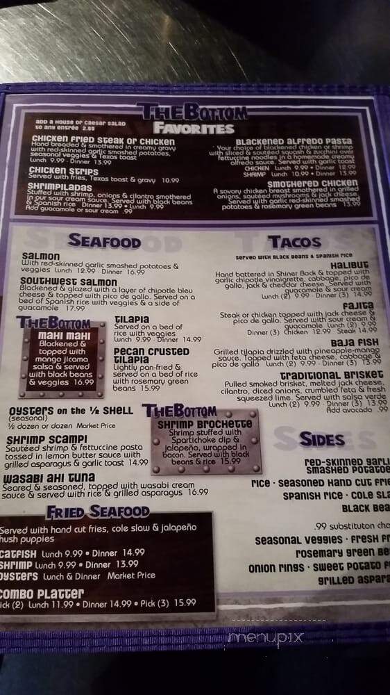 The Bottom Bar and Grill - Fort Worth, TX menu_pic
