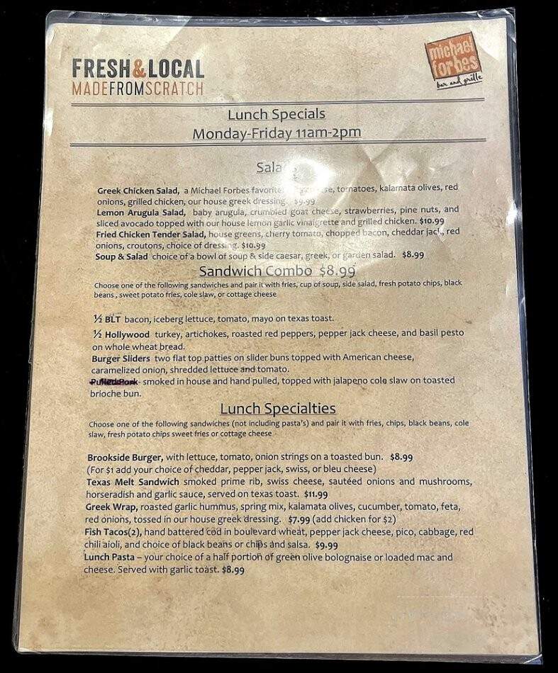 Michael Forbes Bar & Grille - Kansas City, MO menu_pic