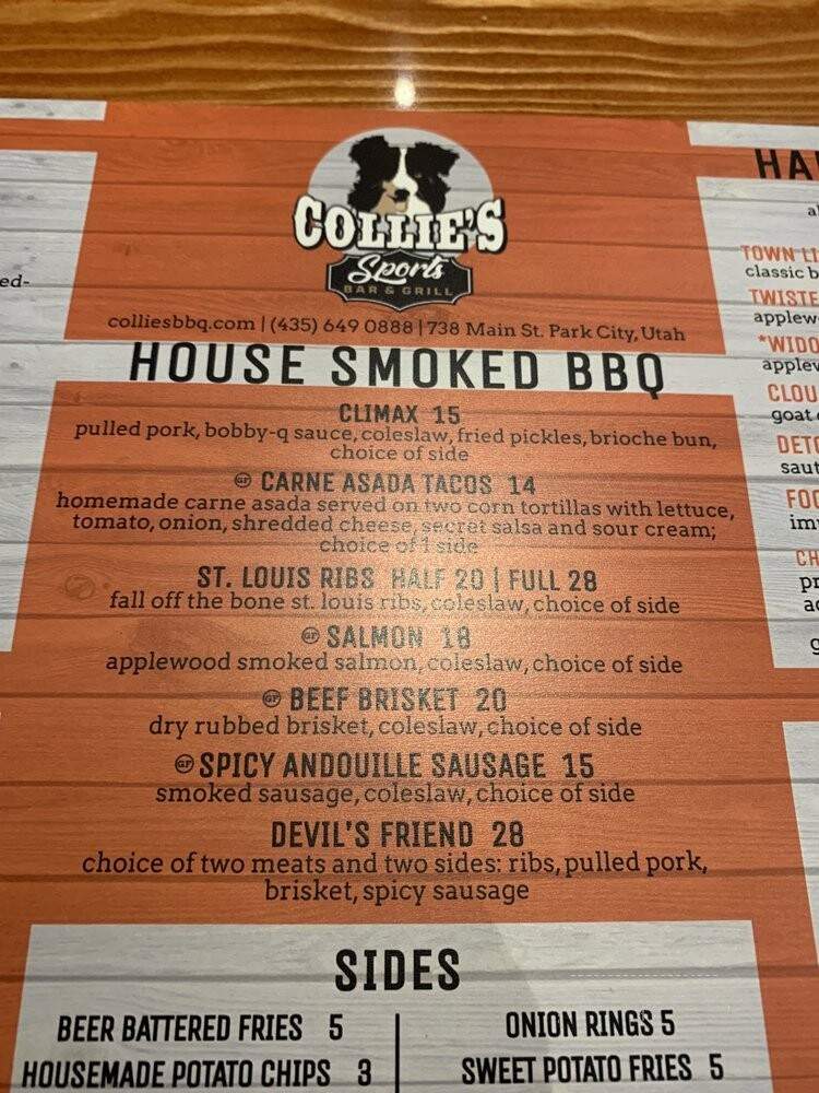 Collie's Sports Bar & Grill - Park City, UT menu_pic