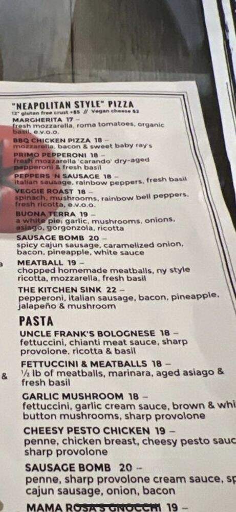 Tony's Giant Pizzeria & Grill - San Diego, CA menu_pic