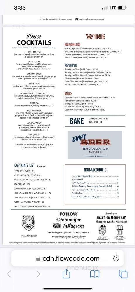 The Indian - Jackson, WY menu_pic
