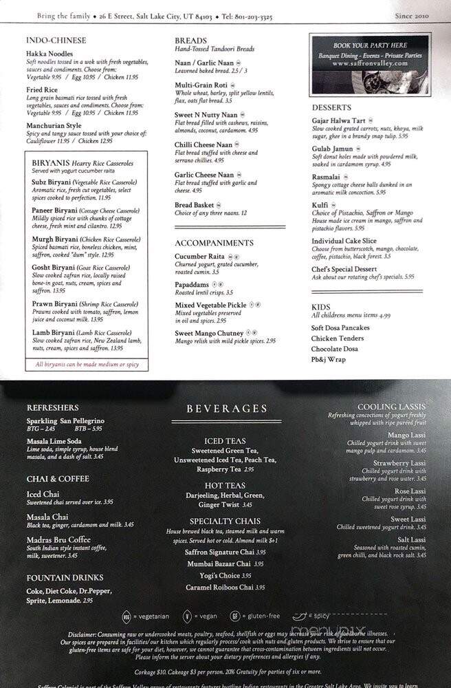 Saffron Valley East India Cafe - Salt Lake City, UT menu_pic