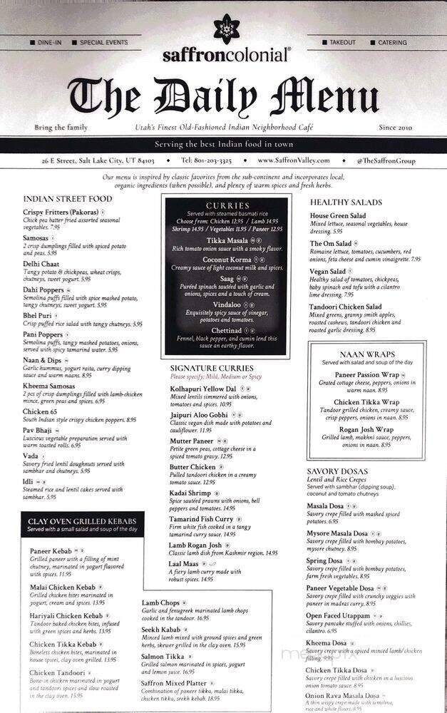 Saffron Valley East India Cafe - Salt Lake City, UT menu_pic