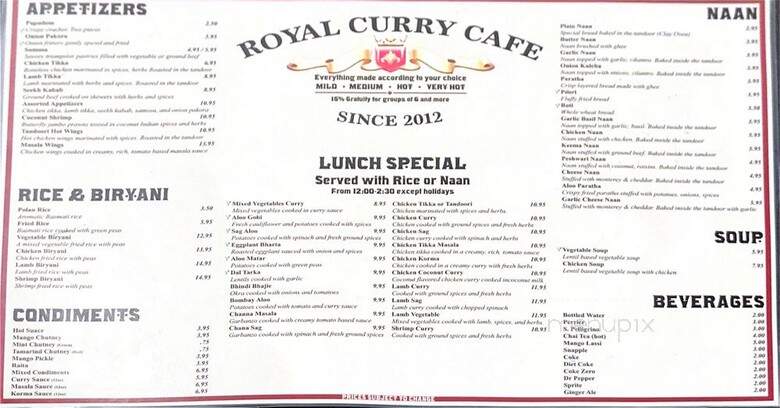 Royal Curry Cafe - Toluca Lake, CA menu_pic