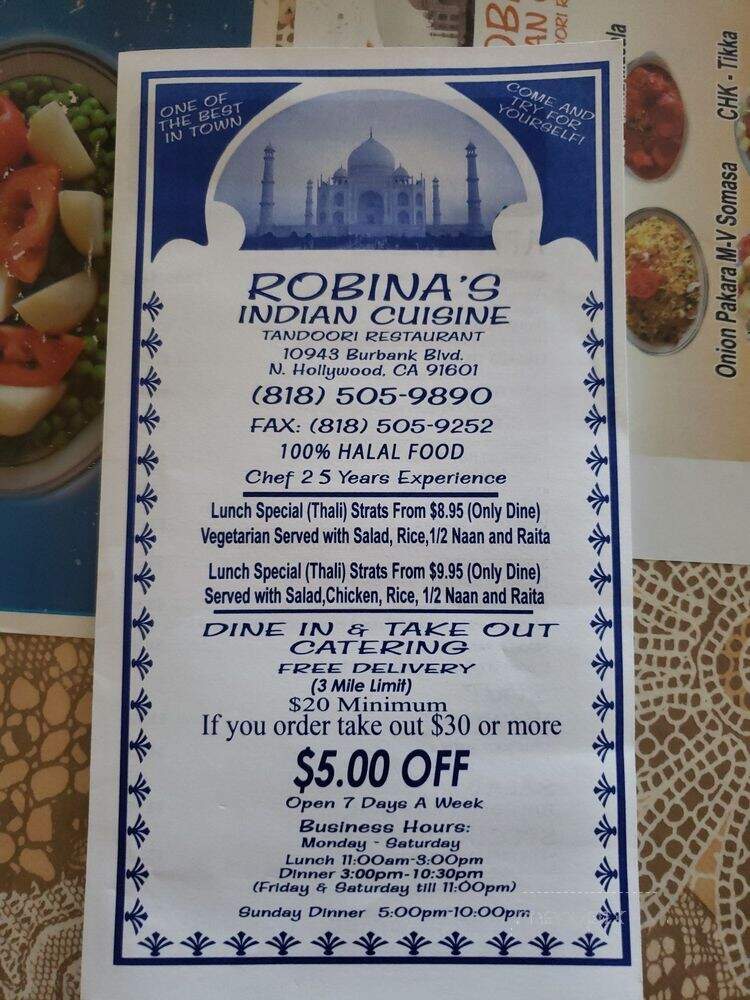 Robinas Indian Cuisine - North Hollywood, CA menu_pic