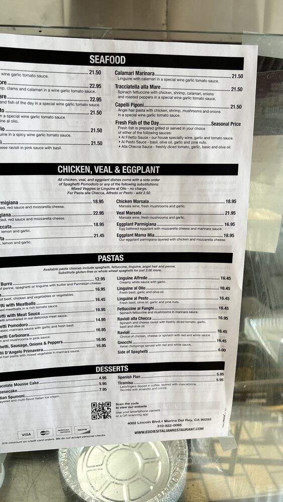 Eddie's Italian Restaurant - Marina Del Rey, CA menu_pic