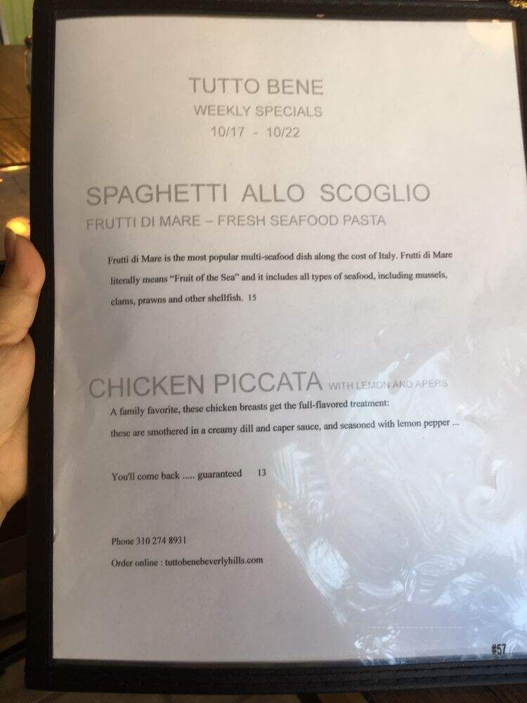 Tutto Bene - Beverly Hills, CA menu_pic