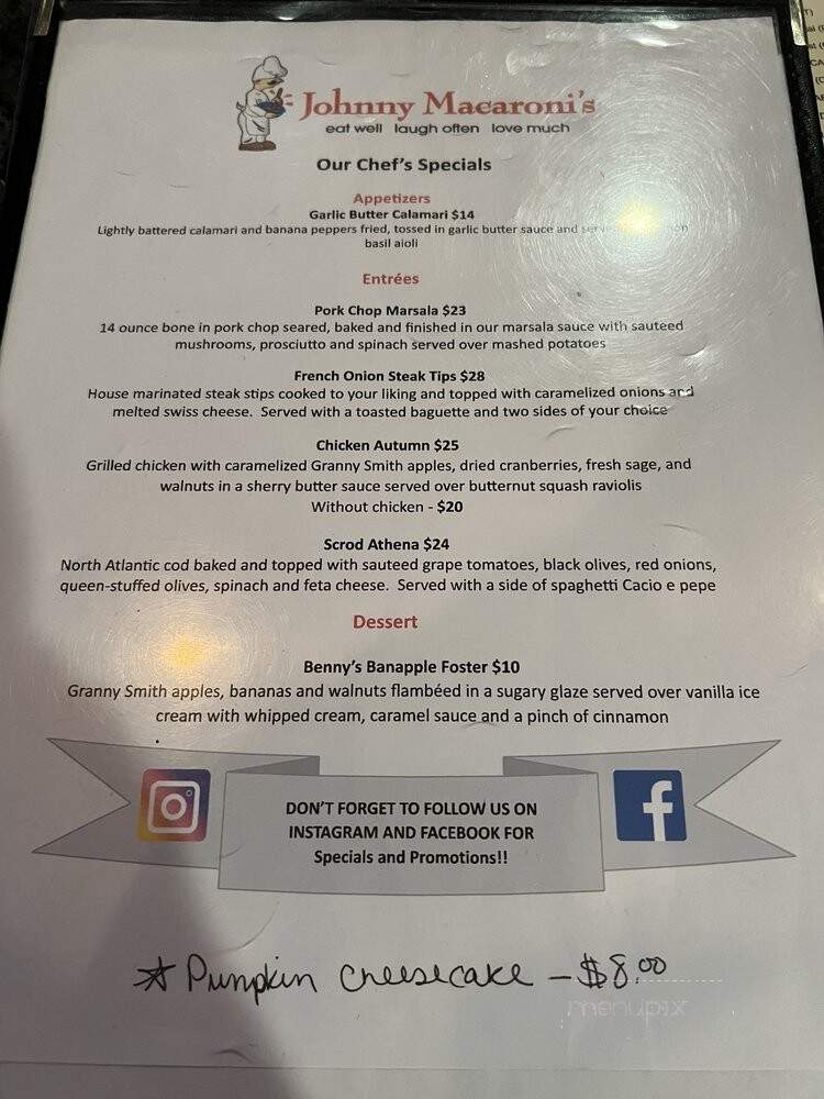 Johnny Macaroni's - East Bridgewater, MA menu_pic