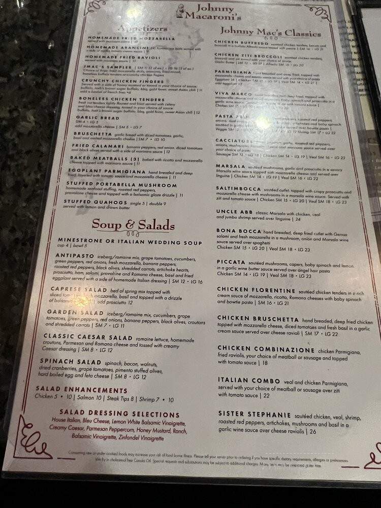 Johnny Macaroni's - East Bridgewater, MA menu_pic