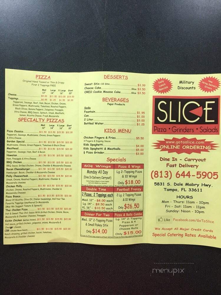 Slice Pizzeria & Wing House - Tampa, FL menu_pic