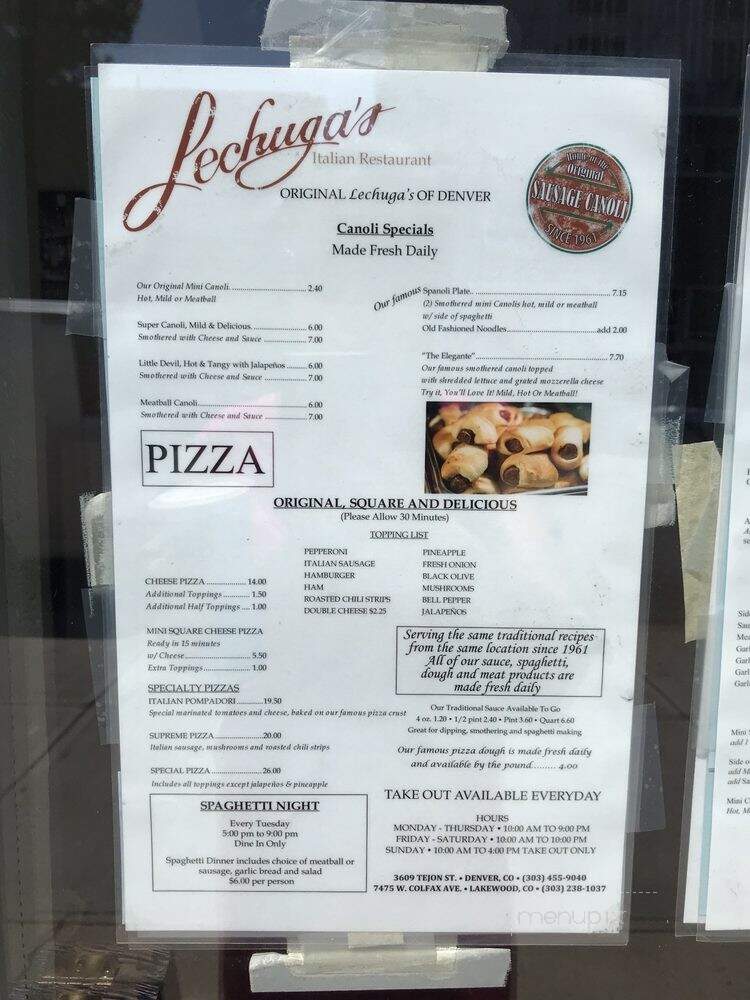 Lechuga's Italian Restaurant - Denver, CO menu_pic