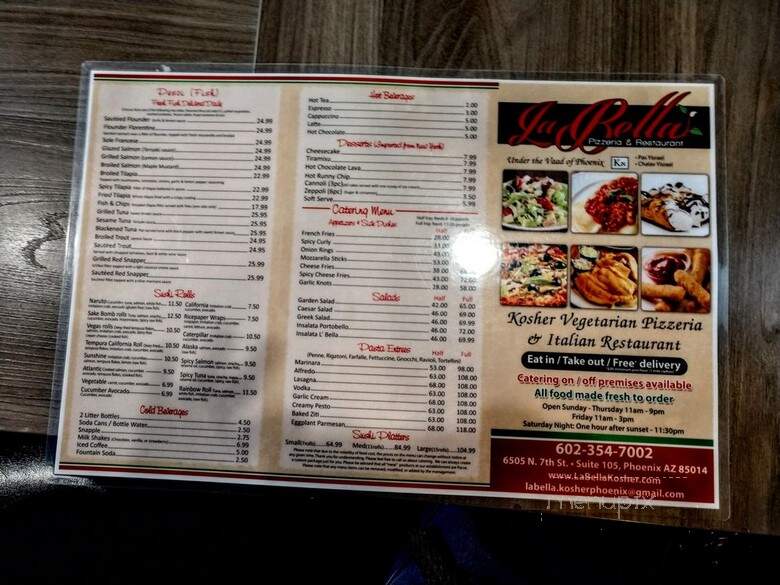 La Bella Pizzeria - Phoenix, AZ menu_pic