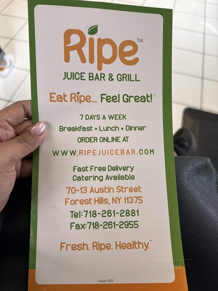 Ripe Juice Bar & Grill - Flushing, NY menu_pic