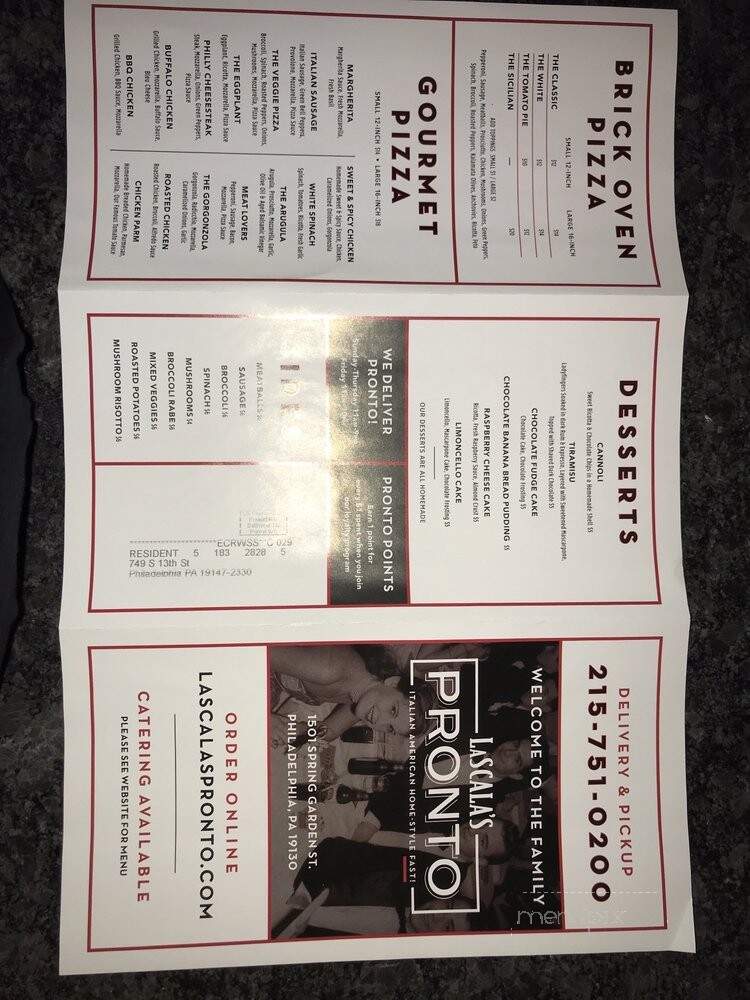 La Scala's Pronto - Philadelphia, PA menu_pic