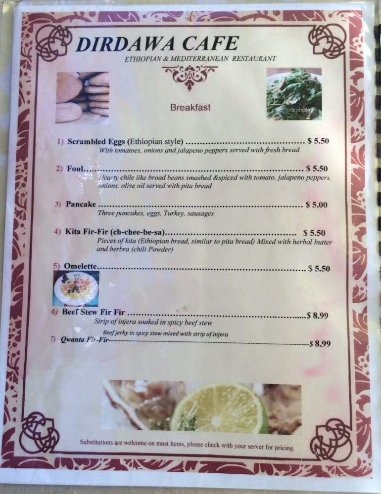 Dirdawa Cafe Ethiopian & Mediterranean Cafe - Inglewood, CA menu_pic