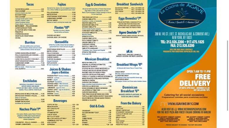 Agave Mexican & American Grill - New York, NY menu_pic