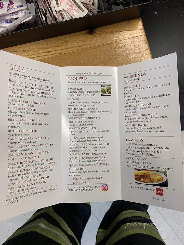 Hilda's Mexican Food - Stockton, CA menu_pic