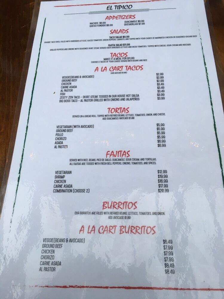 El Tipico Mexican Grill - Chicago, IL menu_pic