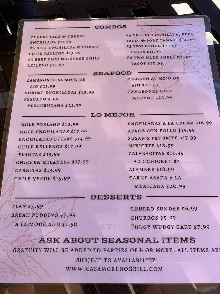 Casa Moreno Mexican Grill - Claremont, CA menu_pic