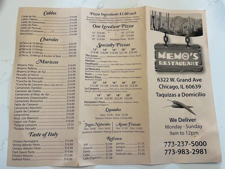 Memo's Tacos - Chicago, IL menu_pic
