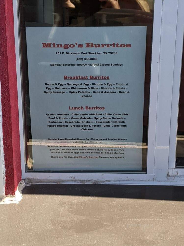 Mingo's Burritos - Fort Stockton, TX menu_pic